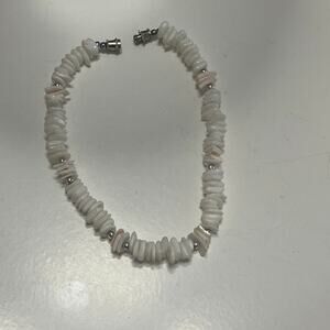 Anklet or large bracelet white shell chip barrel clasp vacation beach boho